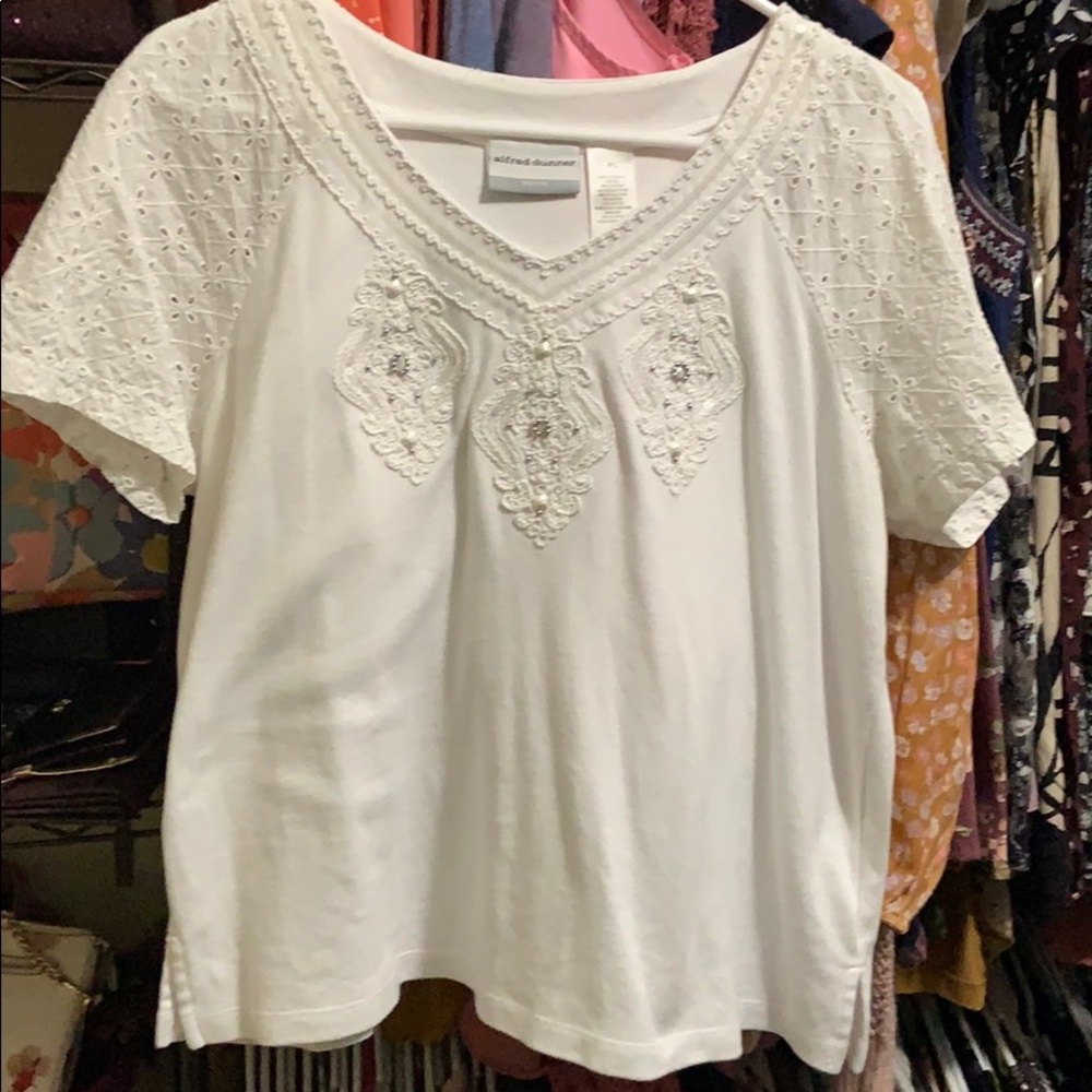 Alfred Dunner PL Embellished White Top